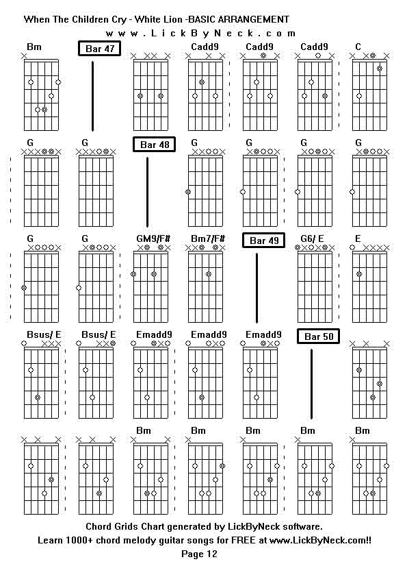 Chord Grids Chart of chord melody fingerstyle guitar song-When The Children Cry - White Lion -BASIC ARRANGEMENT,generated by LickByNeck software.